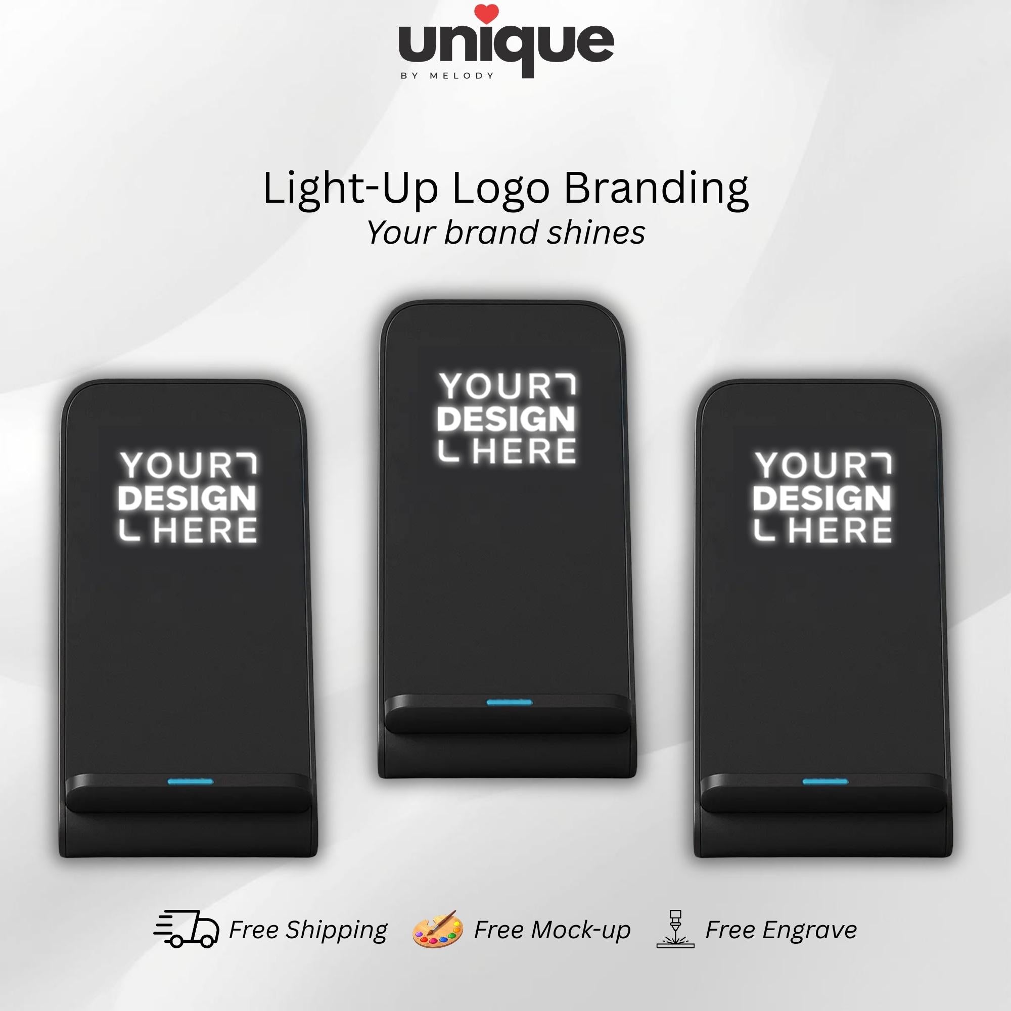 Custom Wireless Charger Light Up Logo Desk Station Affordable Corporate Branded Tech Giveaway Employee Onboarding Gift