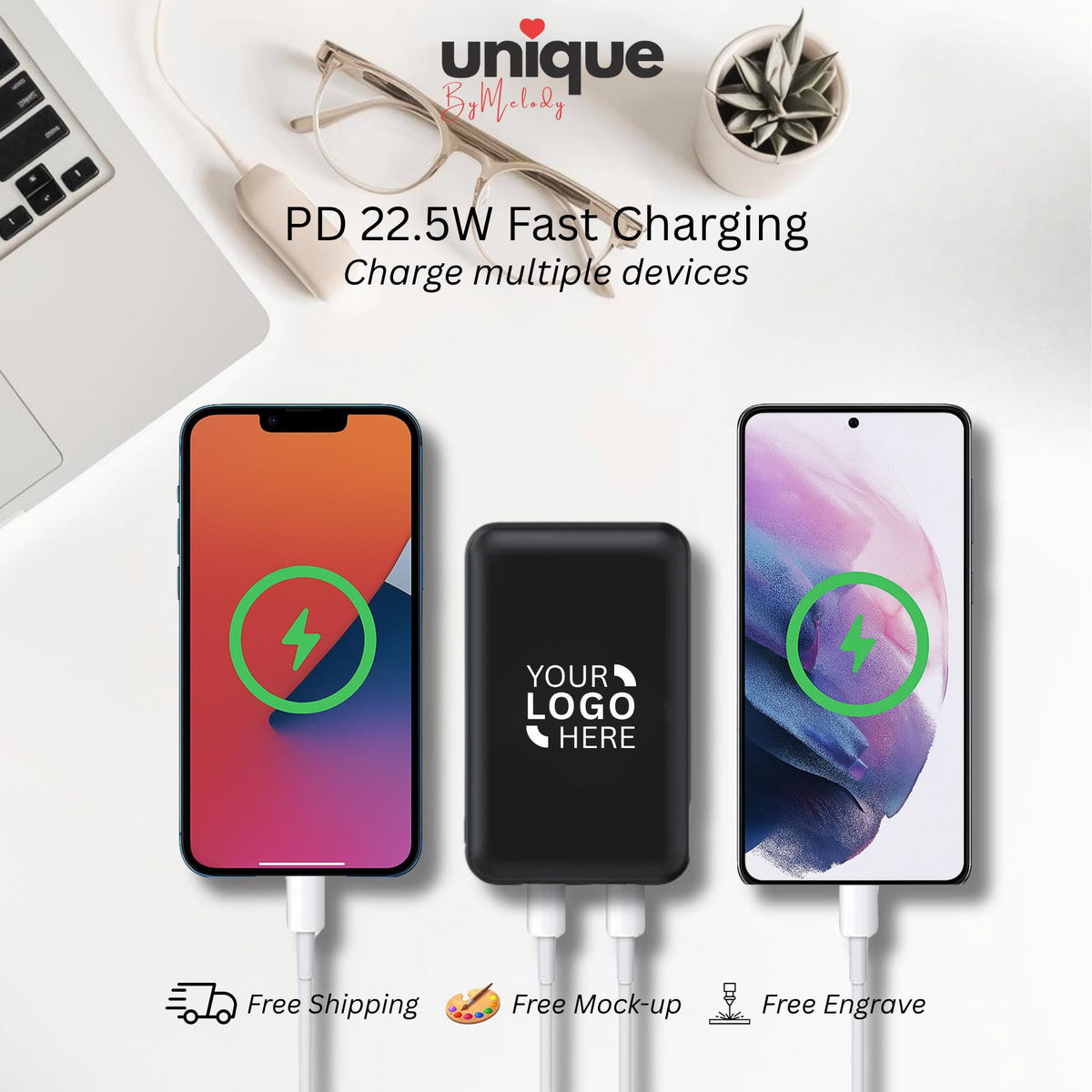 MagSafe Portable Charger Custom Light Up Logo Personalized Corporate Gift Magnetic Powerbank for Employees and Clients Holiday Bulk Order