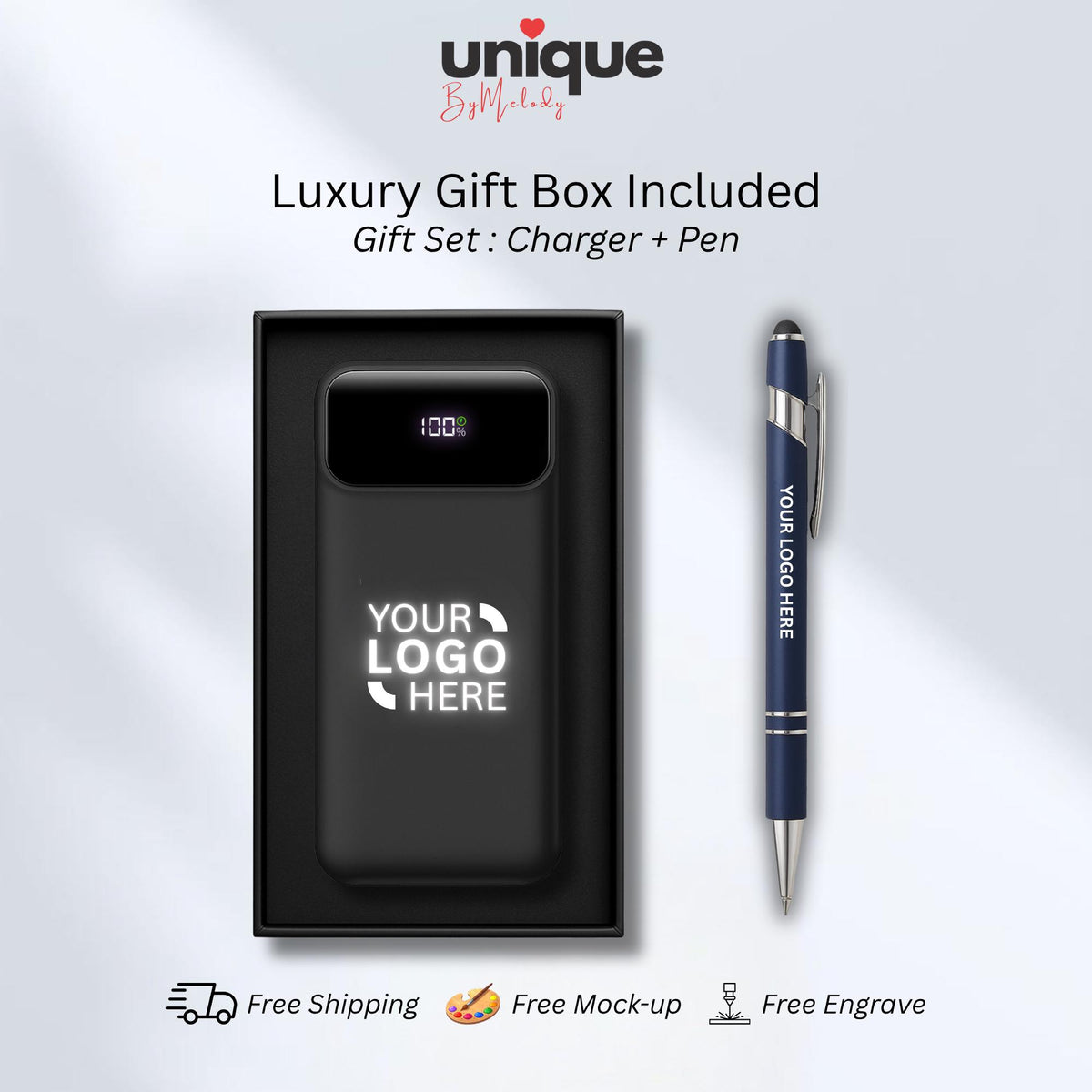 Custom Light Up Logo Powerbank Built In Cable Portable Charger Personalized Corporate Gift Employees Clients Executives and Business Events