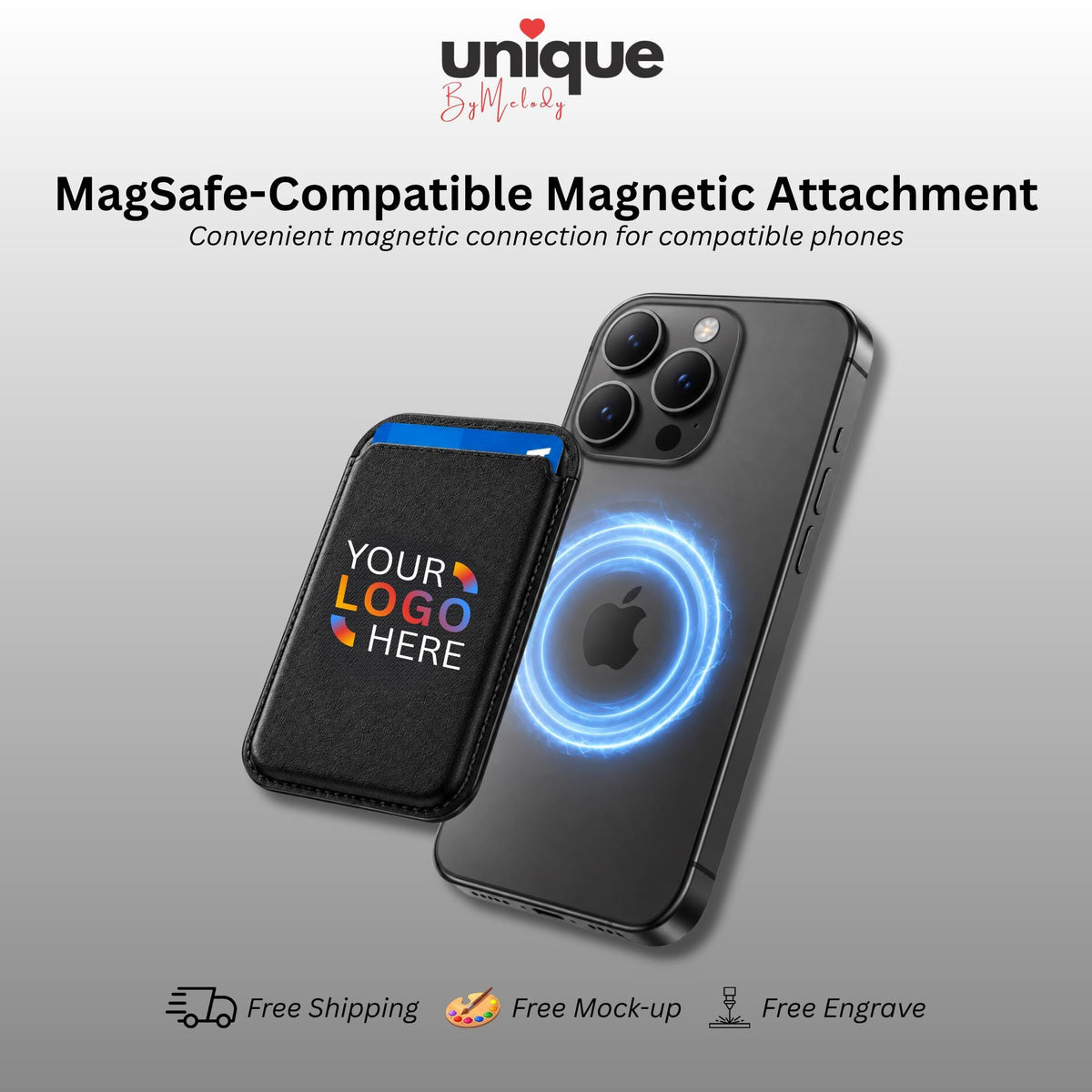 Custom MagSafe Wallet Full Color Company Logo Personalized Magnetic Card Holder Corporate Gift for Employee Client Executive and Event Swag