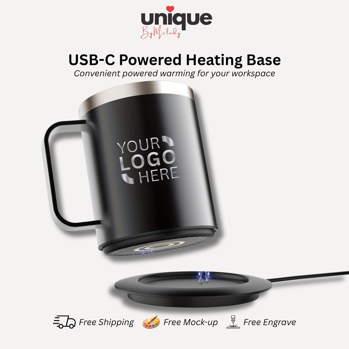 Personalized Self Heating Coffee Mug Laser Engraved Logo Heated Desk Cup Corporate Gift for Employees Clients Executives and Company Events