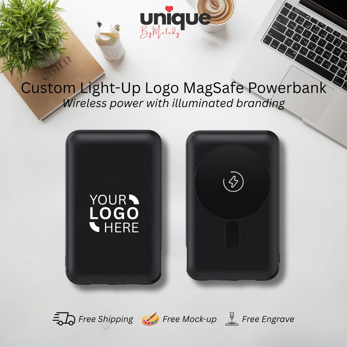 Custom Light Up Logo Powerbank MagSafe Personalized Company Gift Magnetic Portable Charger for Business Employees Clients Holiday Bulk Order