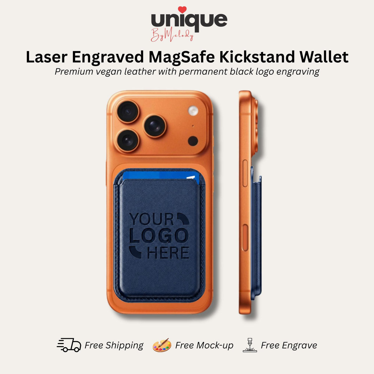 Personalized MagSafe Kickstand Wallet Laser Engraved Company Logo Magnetic Phone Card Holder Corporate Gift for Employees Clients and Events