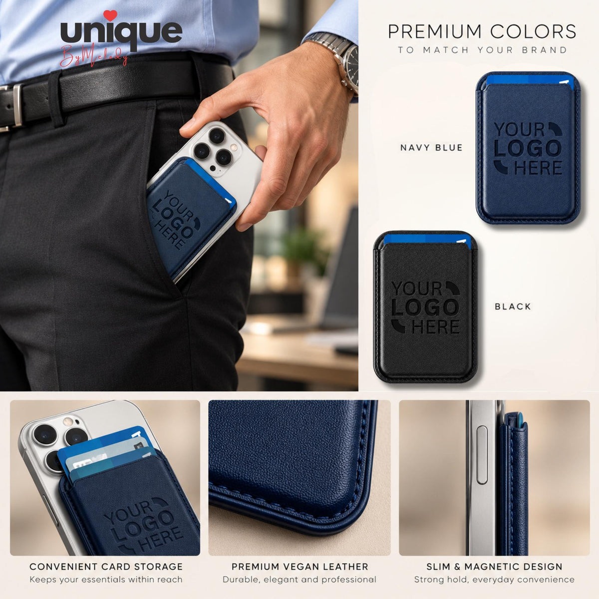 Personalized MagSafe Kickstand Wallet Laser Engraved Company Logo Magnetic Phone Card Holder Corporate Gift for Employees Clients and Events