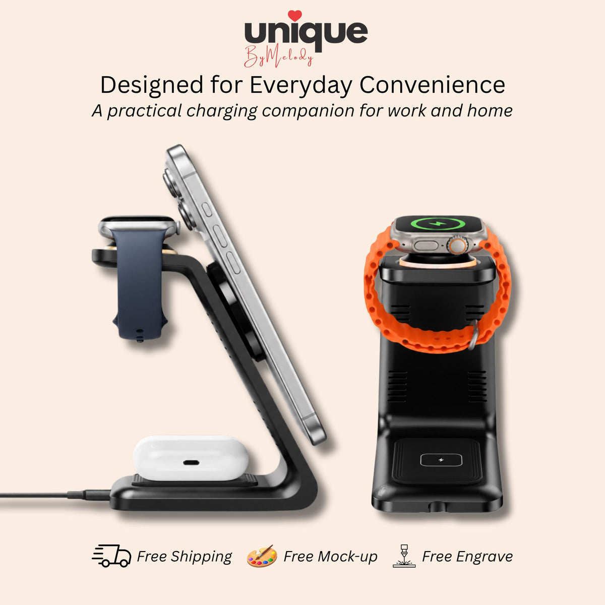 Personalized 3in1 MagSafe Wireless Charging Station with Custom Company Logo Corporate Desk Gift for Employees, Clients, Holidays and Events