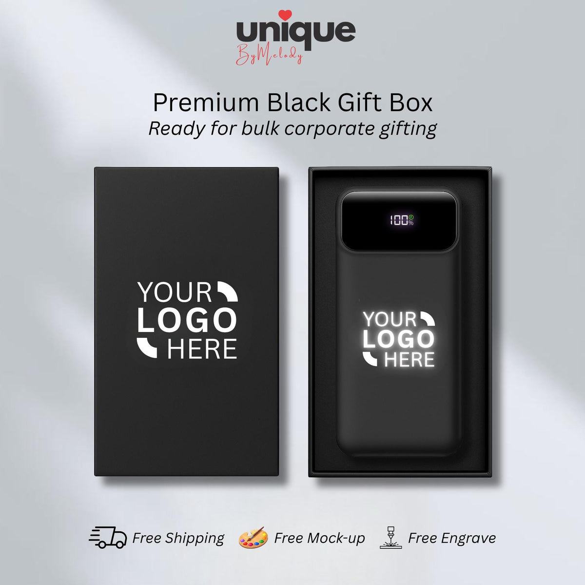 Custom Light Up Logo Powerbank Built In Cable Portable Charger Personalized Corporate Gift Employees Clients Executives and Business Events