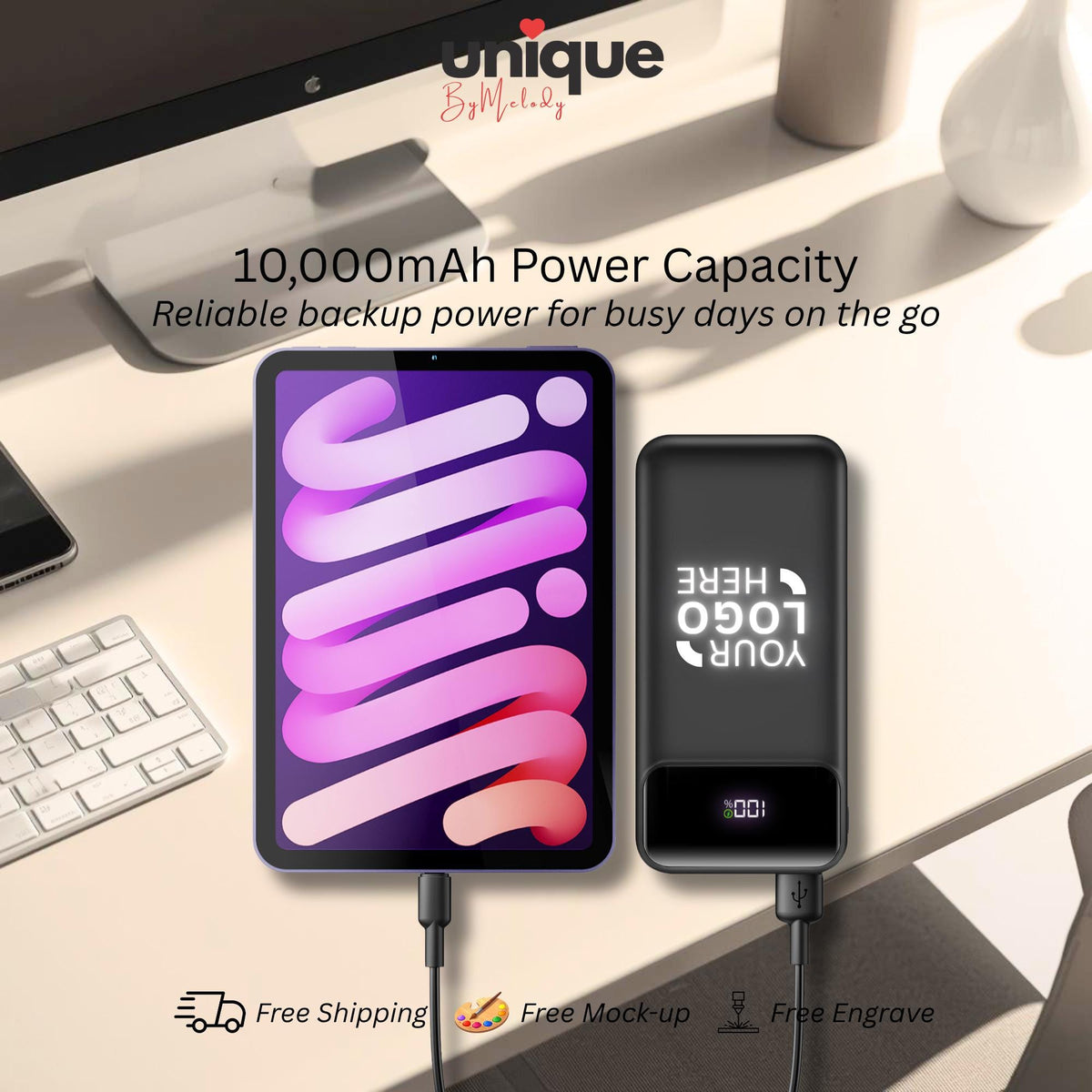 Custom Light Up Logo Powerbank Built In Cable Portable Charger Personalized Corporate Gift Employees Clients Executives and Business Events