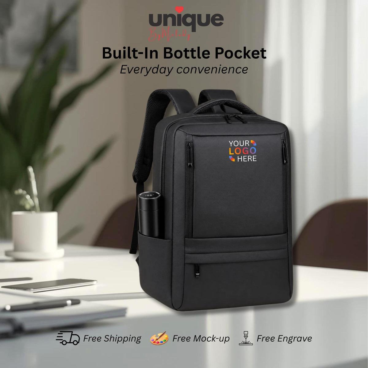 Company Backpack Custom Full Color Logo Laptop Bag Corporate Gift Business Travel Employee Onboarding Client Executive Welcome Thank You