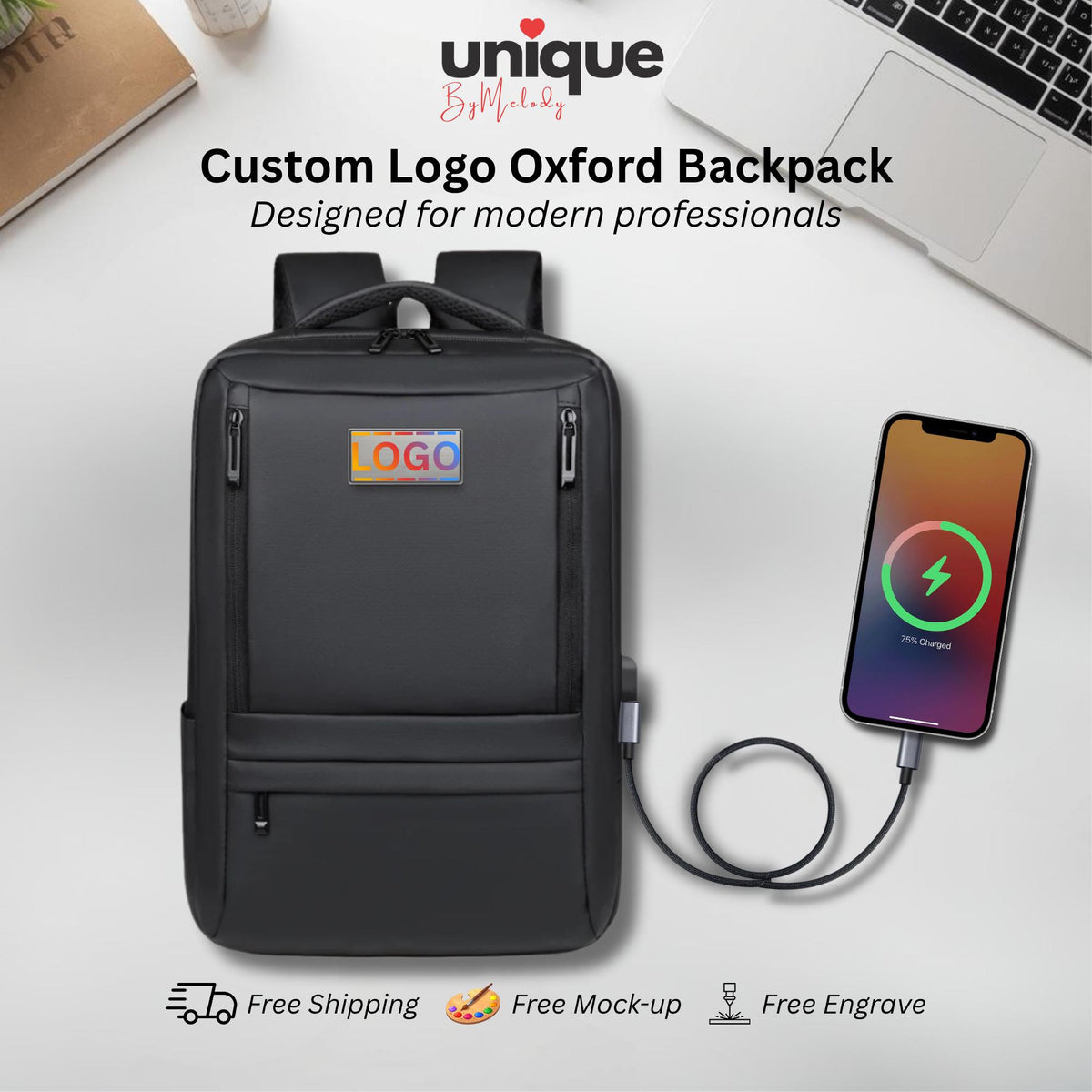 Custom Logo Backpack Full Color Company Laptop Bag Corporate Gift Team Business Travel Staff Client Executive Welcome Thank You Trade Show