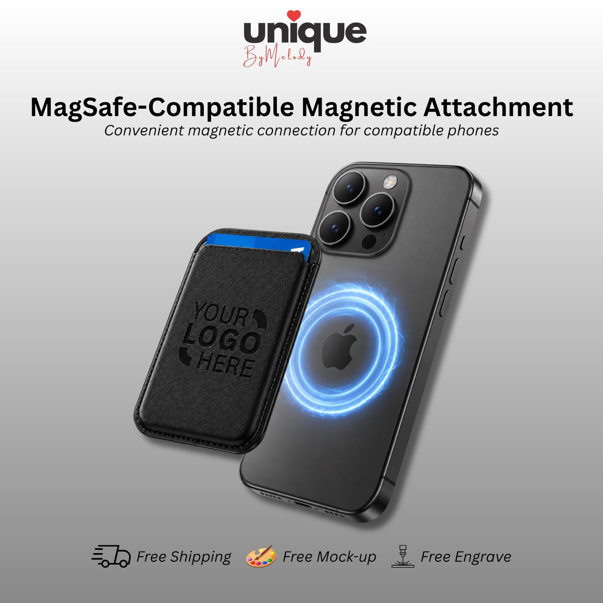 Engraved MagSafe Wallet Personalized Magnetic Card Holder Company Logo Corporate Gift for Employees Clients Executives and Event Swag