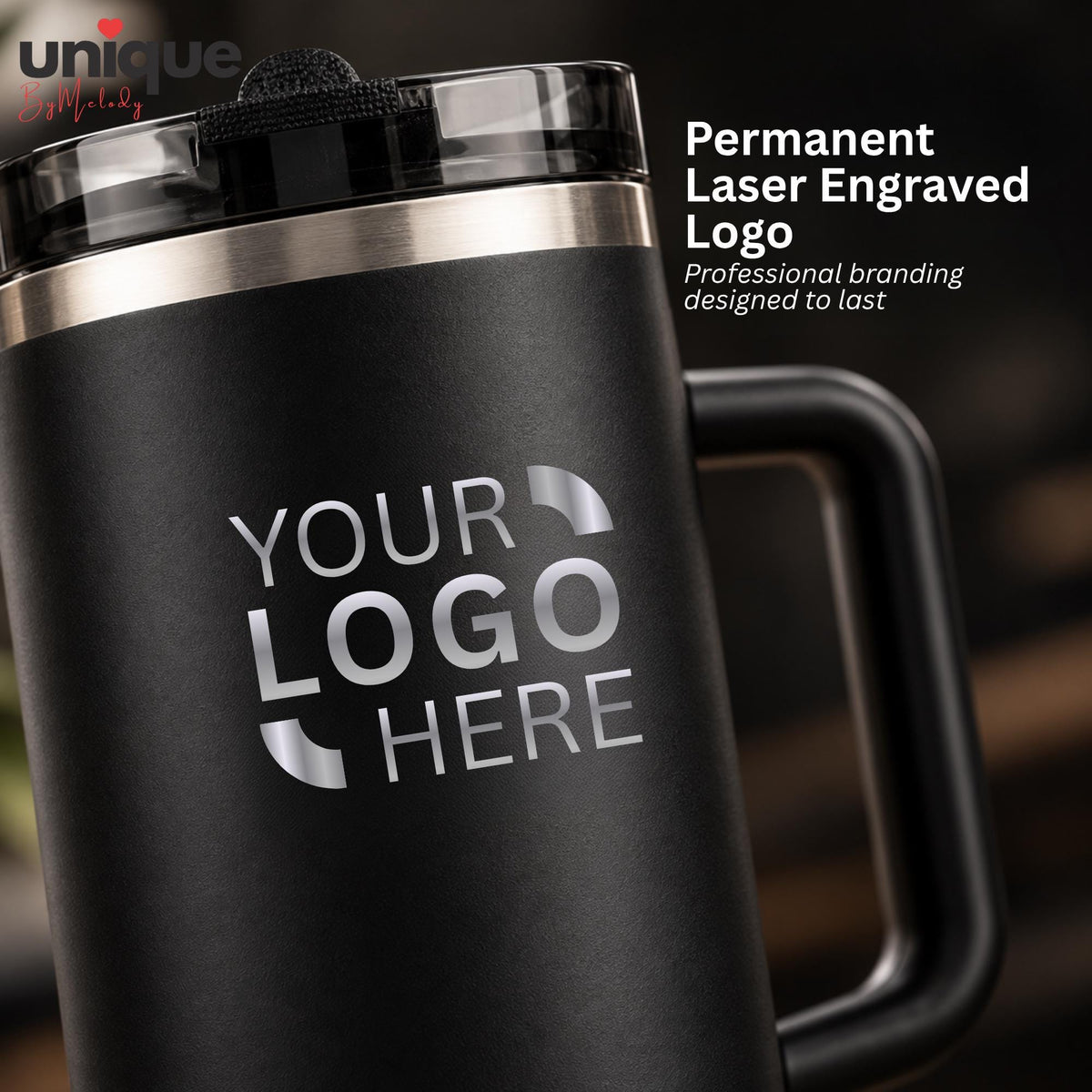 Personalized 30 oz Tumbler Handle Laser Engraved Company Logo Thermos Custom Corporate Office Gift Employee Client Appreciation Swag
