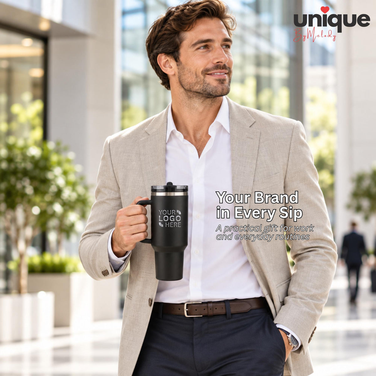Personalized 30 oz Tumbler Handle Laser Engraved Company Logo Thermos Custom Corporate Office Gift Employee Client Appreciation Swag