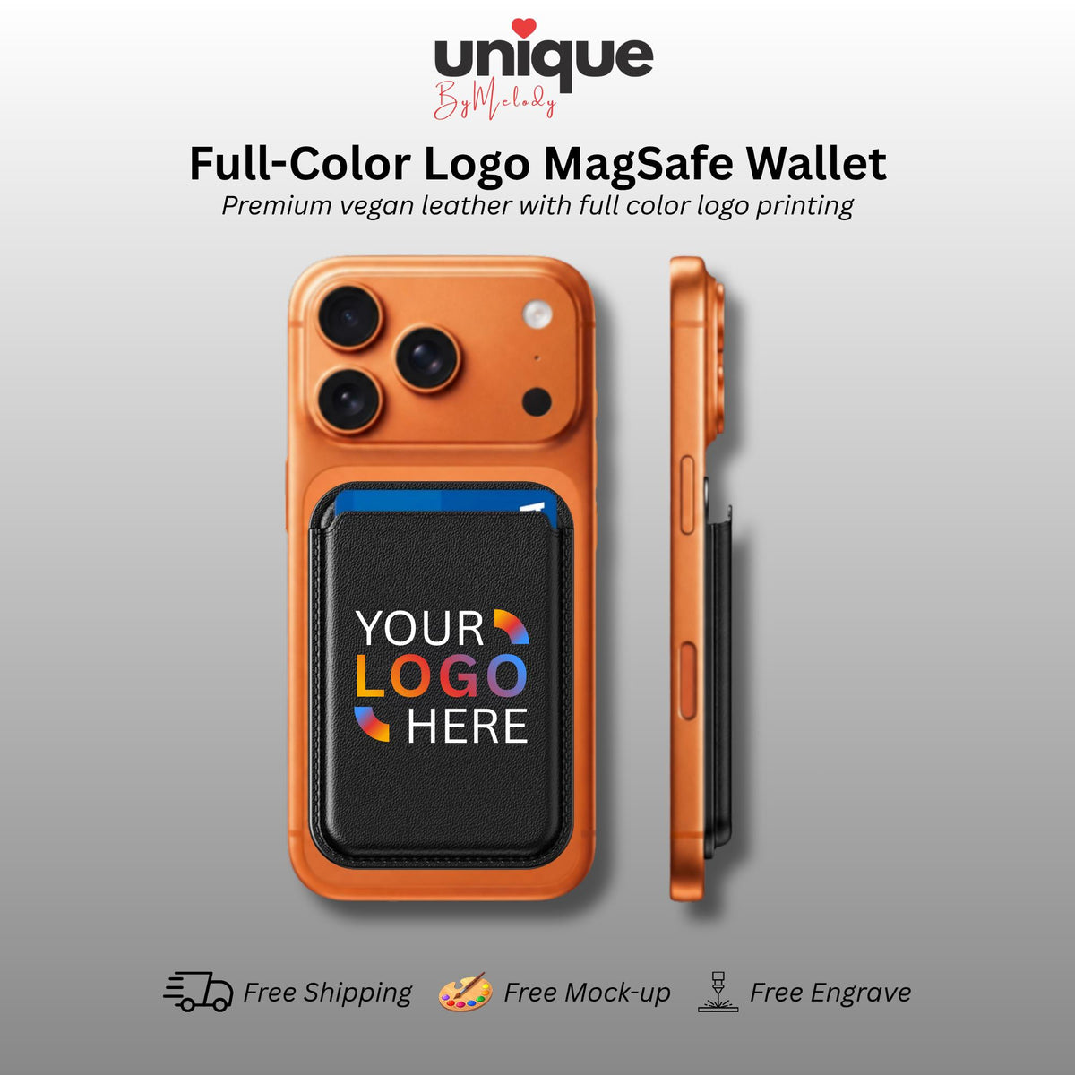 Custom MagSafe Wallet Full Color Company Logo Personalized Magnetic Card Holder Corporate Gift for Employee Client Executive and Event Swag
