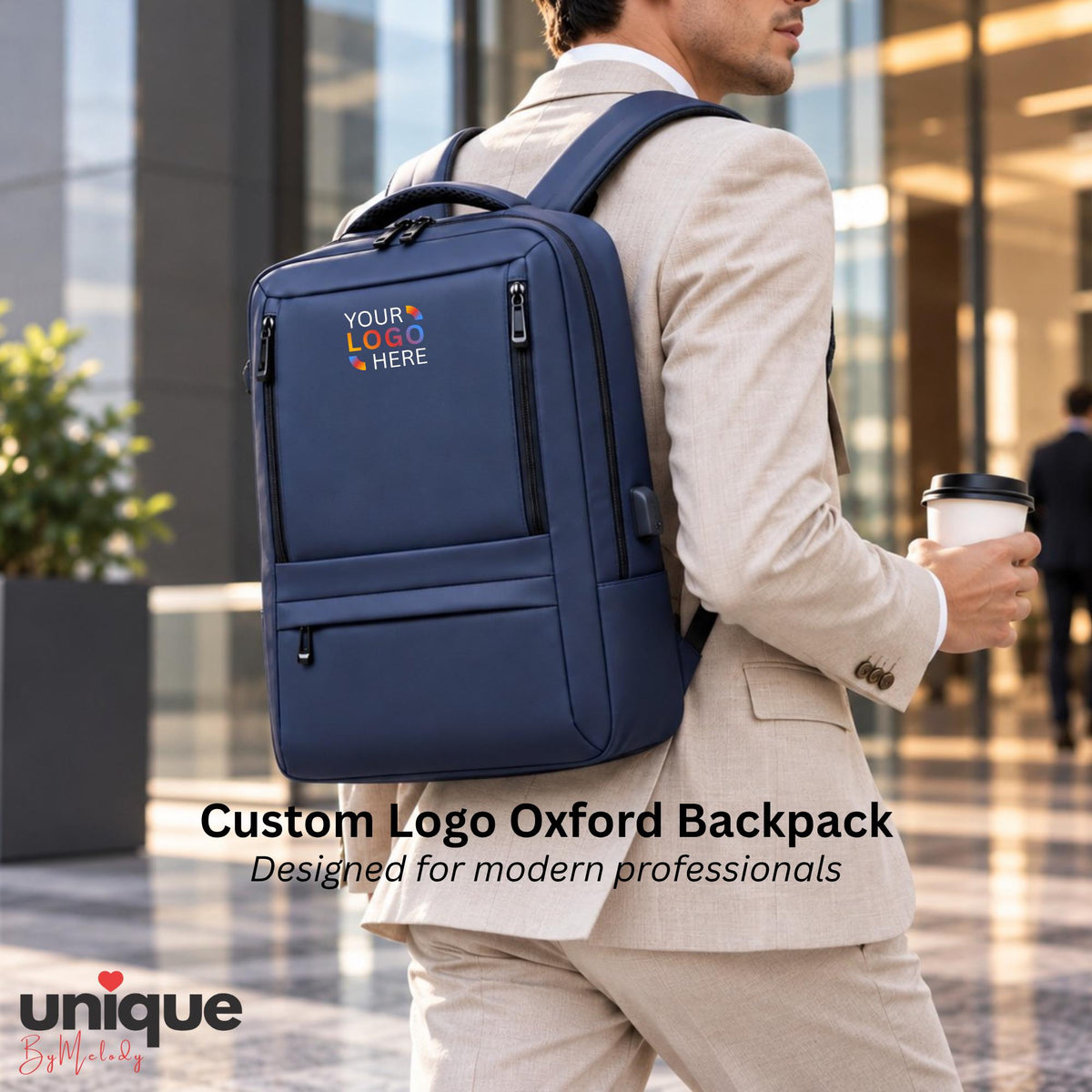 Company Backpack Custom Full Color Logo Laptop Bag Corporate Gift Business Travel Employee Onboarding Client Executive Welcome Thank You