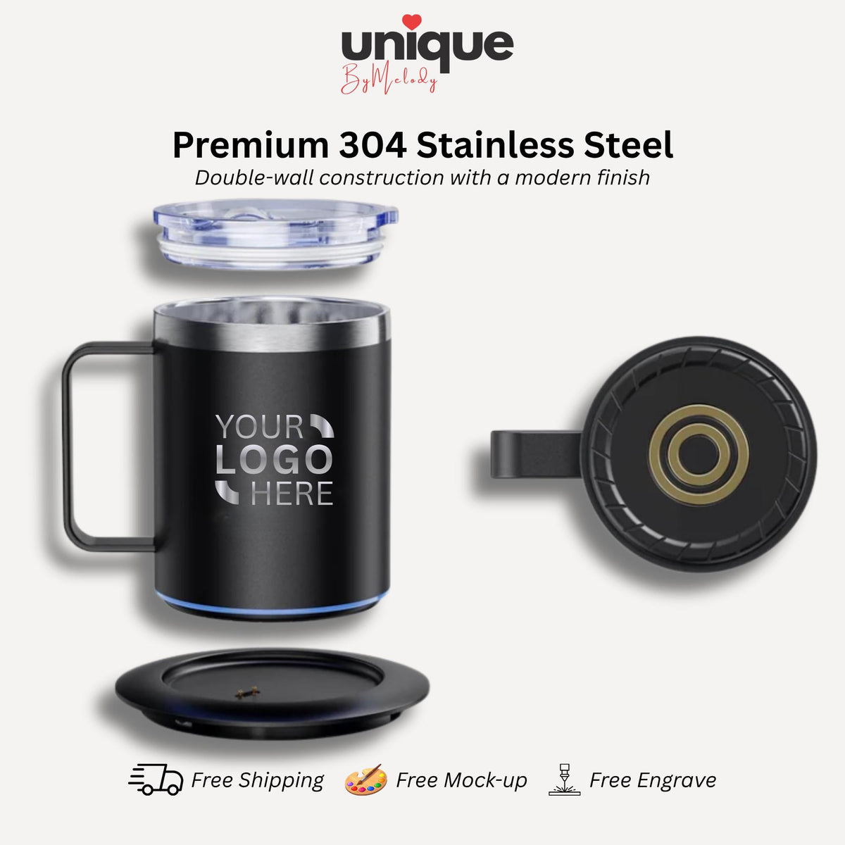 Laser Engraved Self Heating Coffee Mug Personalized Logo Heated Desk Cup Corporate Gift for Employees Clients Executives and Company Events