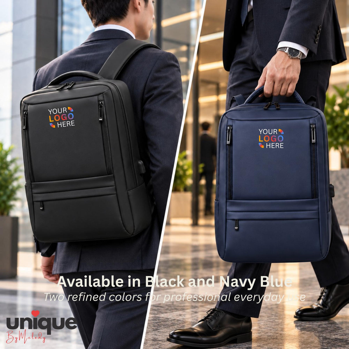Company Logo Backpack Custom Full Color Laptop Bag Corporate Gift Business Travel Employee Onboarding Client Executive Welcome Thank You