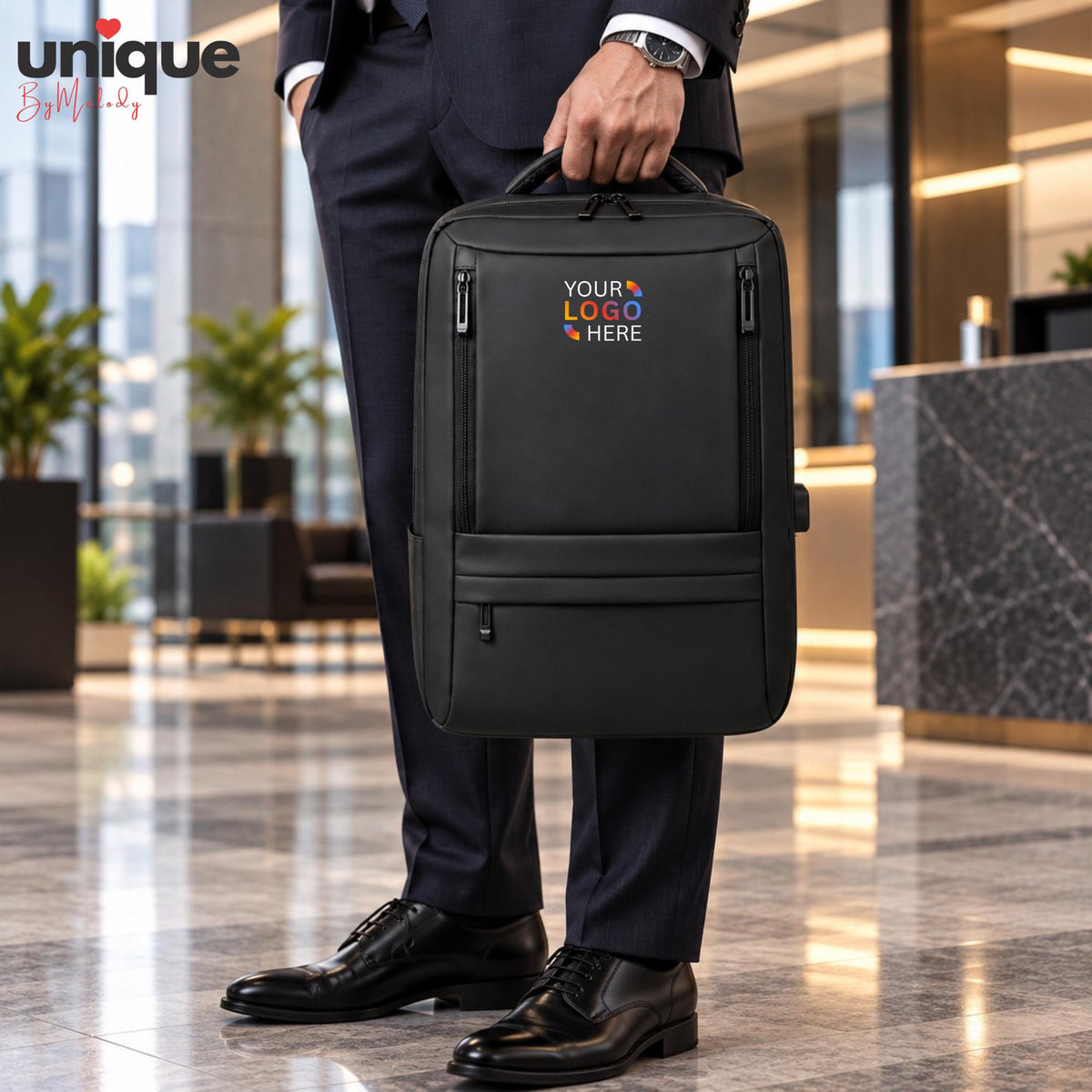 Company Logo Backpack Custom Full Color Laptop Bag Corporate Gift Business Travel Employee Onboarding Client Executive Welcome Thank You
