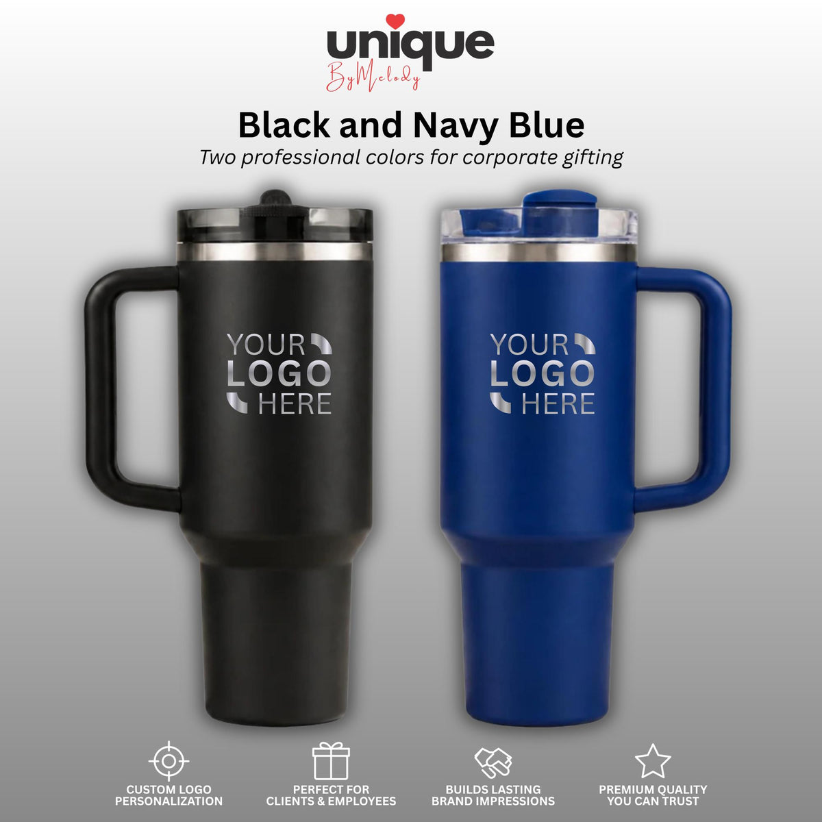Personalized 30 oz Tumbler Handle Laser Engraved Company Logo Thermos Custom Corporate Office Gift Employee Client Appreciation Swag
