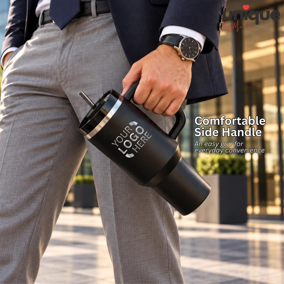 Personalized 30 oz Tumbler Handle Laser Engraved Company Logo Thermos Custom Corporate Office Gift Employee Client Appreciation Swag